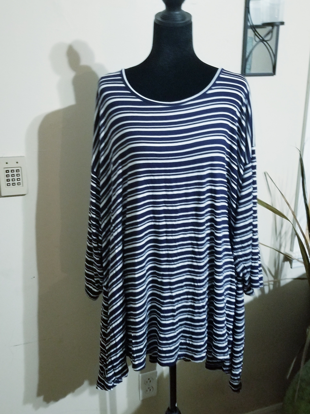 Roaman's Navy & White Striped Scoop Neck Tunic